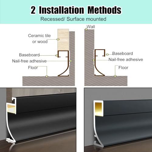 Zócalo de pared rodapié de aluminio de 1m con canal LED de 10mm de ancho 7