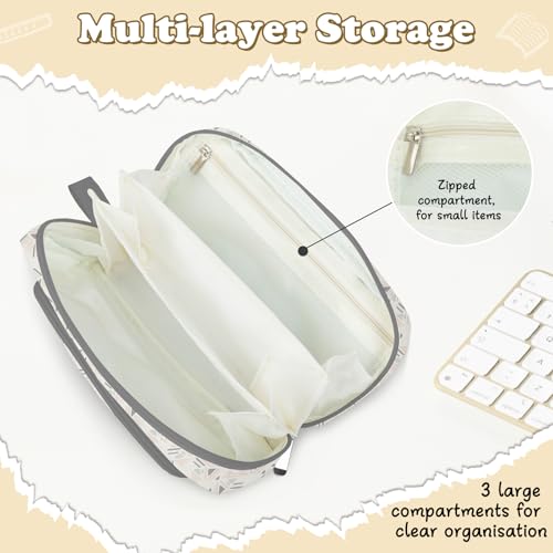 Image of Pencil Case for Teens Adults Girls, Large Capacity Pencil Pouch for Office College School, Multifunctional Portable Organizer for Cosmetics Stationery Supplies (Creamy Geometry)