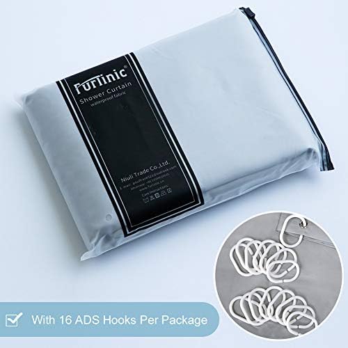 Furlinic Grey Shower Curtains Extra Wide Bathroom Waterproof Fabric Washable Liner Mould Proof Sets With 16 PCS Plastic Hooks 96 x 78 Inch 244 x 200cm.