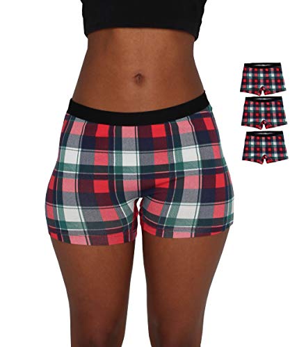 Evari Women's Boyshort Panties Comfortable Cotton Underwear Pack Of 5 Or Pack Of 2 Or Pack Of 3 (Plaid (Pack Of 3), Small) #TOP7