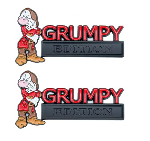 Image of Pair Set Grumpy Edition Emblem 3D Metal Side Rear Badge Nameplate Sticker Replacement for Vehicle, Truck, SUV, Door Decoration (Red)