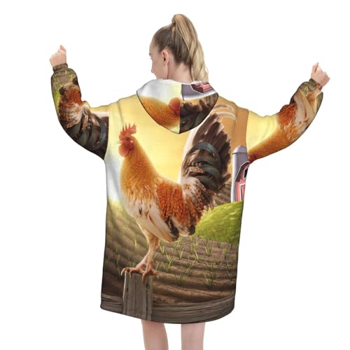 Couverture à capuche originale imprimé coq cadeau hivernal confortable - 3