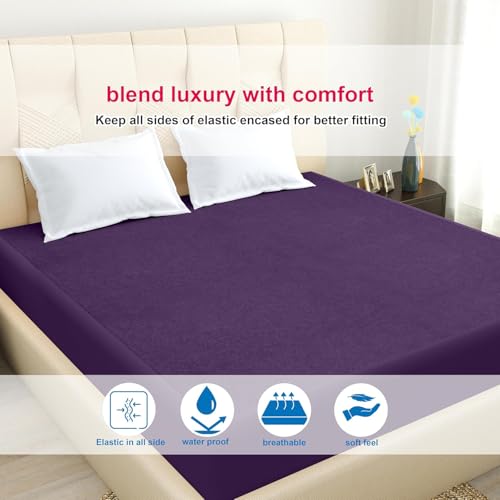 Image of 100% Waterproof Premium Cotton Feel Mattress Protector King Size, 72x75 Inches | Breathable and Hypoallergenic Ultra Soft Fitted Bed Protector Cover Fits Upto 10 Inches- King (Wine)