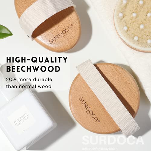 SURDOCA Dry Brushing Body Brush, Physical Exfoliating Scrubber, Lymphatic Drainage Massager Brush, Cellulite Remover Brushes, Bath Brush for Shower, Natural Bamboo (Boar Bristles) - Image 3
