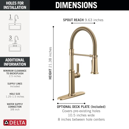 Delta Rhett Pro Style Commercial Kitchen Faucet with Pull Down Sprayer, Single Hole Brushed Gold Kitchen Sink Faucet, Single Handle, Champagne Bronze 18829-CZ-DST - Image 5