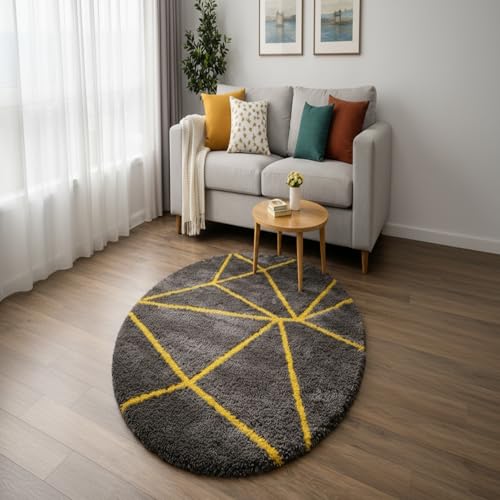 Image of Vintage Threads (Yellow Line 3x3 Ft Shaggy Carpet for Living Room & Bedroom | Ultra Soft Plush Long Pile Rug | Thick Fluffy 3D Modern Floor Carpet | Cozy Luxury Home Decor Rug