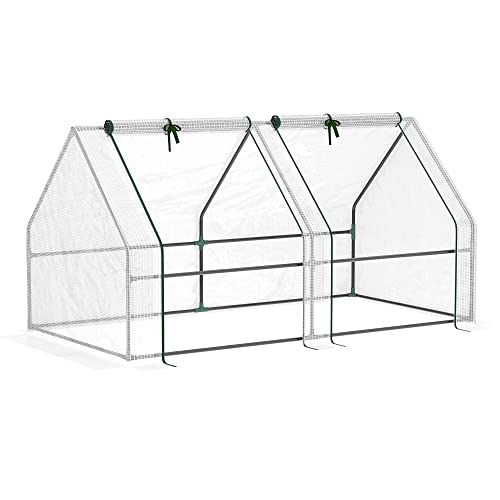 Outsunny Mini Serre de Jardin 180L x 90l x 90H cm Acier PE Haute densité 140 g/m² Anti-UV 2 fenêtres avec Zip enroulables Blanc