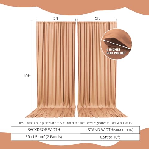 Image of 2 Panels Khaki Backdrop Curtain, 10 x 10 Feet Polyester Background Curtains for Parties, Weddings, Baby Showers, Halloween, Christmas, Birthday Party Photoshoot Backdrop Curtains Decorations