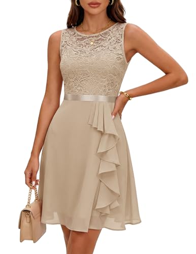 Image of BeryLove Womens Boat Neck A Line Sleeveless Lace Formal Homecoming Dress | Short Dress With Ruffle Hem, Sparkly Design Ideal For Wedding Guest,Bridesmaid Cocktail Prom & Evening Party Events