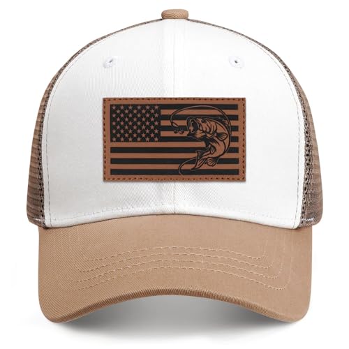 Image of Fishing Gifts for Men American Flag Trucker Hat Mens Fathers Day Christmas Birthday Gifts Fishing Hat for Dad