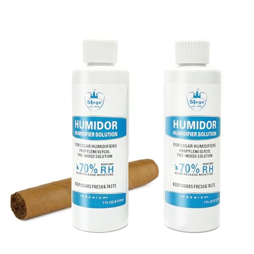 Humidifier Solution for Humidor, SLEGE Humidifier Solution, Humidore Cigars Propylene Glycol Pre-Mixed Liquid 7 Oz (2 Bott), Cigar Humidore Humidifier Solution, Portable Travel