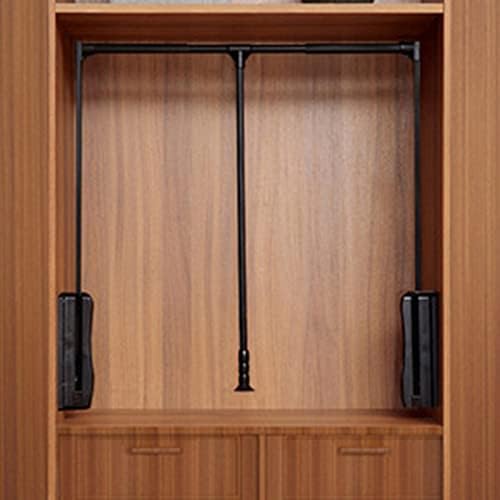 Pull Down Closet Rod Hanger for Hanging Clothes Wardrobe Lift Rail Organizer Storage System Clothing Finishing Rack, Ergonomic Handle, Adjustable Width,Black,660to890mm