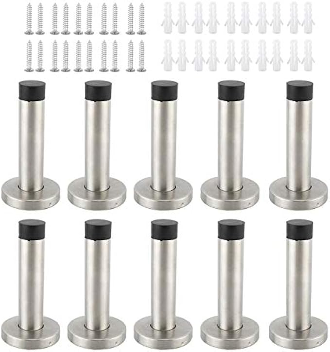 Homend 10 Pack Stainless Steel Door Stops with Sound Dampening Rubber Bumper,Wall Mount Door Stop,Brushed Finish Door Stop for Wall Protector with Hardware Screws 3.5 Inch