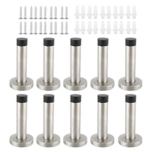 Homend 10 Pack Stainless Steel Door Stops With Sound Dampening Rubber Bumper,Wall Mount Door Stop,Brushed Finish Door Stop For Wall Protector With Hardware Screws 3.5 Inch #TOP25