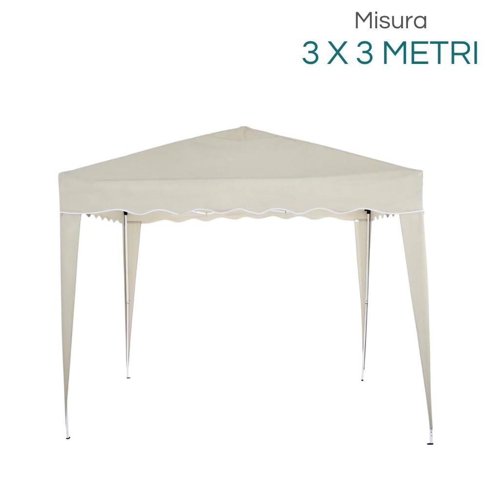 Paluplus Gazebo Richiudibile di colore Beige, Misura 3x3 Metri, Telo in Poliestere Impermeabile, Struttura in Metallo con Apertura e Chiusura a Fisarmonica, Protezione dai Raggi UV -4062C