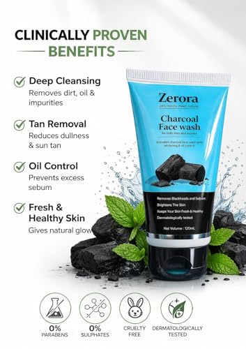 Image of Detox Charcoal Face Wash DeTan Acne Oil Control | Deep Cleansing for Clear Bright Skin | Removes Dirt Pollution | For All Skin Types | Men Women | 120ml Pack
