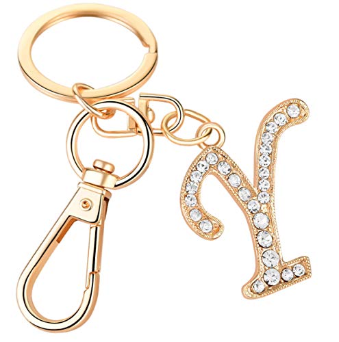AlphaAcc Keychain for Women Purse Charms for Handbags Crystal Alphabet Initial Letter Pendant with Key Ring,Letter Y
