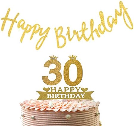 Alemon Thirty 30th Cake Topper & Happy Birthday Banner Party Supplies Decoration - 2 in 1 Kit