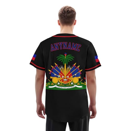 Camiseta de Béisbol haitiana para hombre, mujer y jóvenes, personalizada, transpirable con botón y diseño de la bandera de Haití miniatura 3