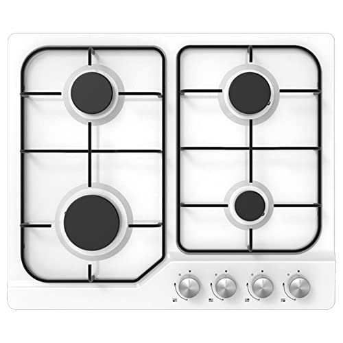 Statesman 4 Zone Gas Glass Hob, Front Dial Control, Automatic Ignition, Cast Iron Pan Support, LPG/NG Compatible, Built-in Gas Cooktop, 60 cm, White