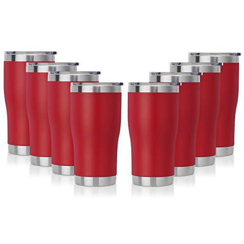 DOMICARE 20oz Double Wall Vacuum Insulated Tumbler with Lid Stainless Steel Travel Mug Powder Coated Coffee Cup Red 8 Pack