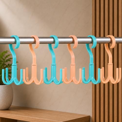 Image of Heda Multi-Function 360 Rotatable 4-Claw Hook Hangers | Space Saving Closet Organizer for Clothes, Bags & Accessories | Multicolor (6)