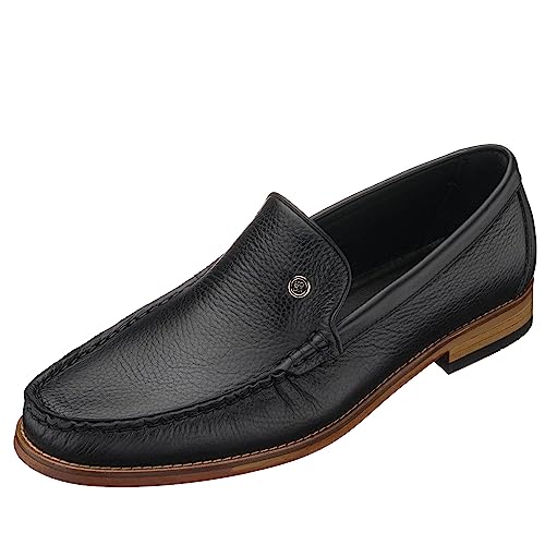 DALGALA Men's Black Leather Handcrafted Penny Loafers Slip on Casual Shoes