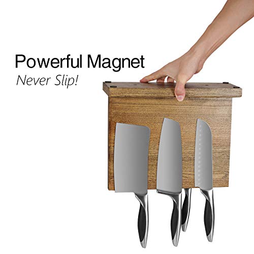 Magnetic Knife Block Wood Knives Storage Holder Double Side Magnet Magnetic Knife Board (Knives Not Included) Kitchen Cutlery Block with Anti Slip Pads Space Saver Magnetic Block Organizer