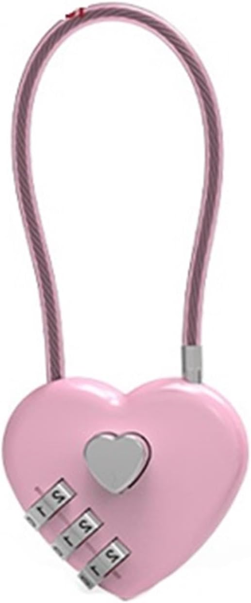 Heart Combination Padlock for Bag Cabinet Box 3 Code Password Lock ZS30 1Pcs(Pink)