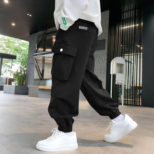 Boys Twill Cargo Pants Fashion Letter Print Boys Girls Hip Hop Joggers Streetwear Preppy Cute Sweatpants Straight Leg3