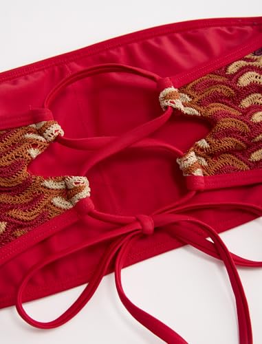 Image of ZAFUL Women Strapless Textured Bandeau Bikini 2 Piece Swimwear Cheeky Solid Lace up Bathing Suits