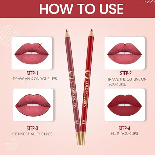 Image of Colors Queen Matte Lip Liner Pencil | Non Transfer Formula For Professional Makeup | Lip Liner Pencil Waterproof (Pack of 2 Combo 8)