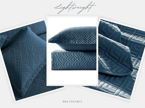 Image of VAS COLLECTIONS 100% Cotton Ultrasonic Quilted King Bedspread Set, 280 TC Soft Lightweight Stitch-Free Coverlet, 90x100 Inches, with 2 Pillow Covers (Blue)
