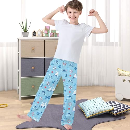 Boy's Pj Pants Ocean Sailboat Dolphin Anchor Lounge Bottoms Elastic Kids Sweatpants Joggers with Pockets Size 6-144