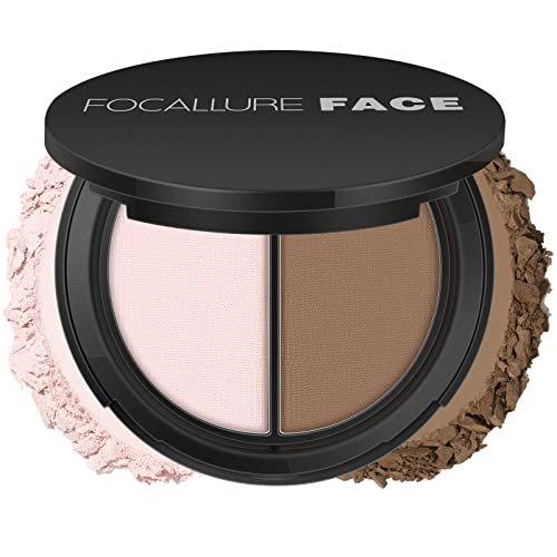 Focallure Bronzer And Highlighter Palette,Face Illuminator Contour Palette,Long Lasting Shimmer Makeup Palette,Cruelty Free Waterproof Matte Bronzer Powder Glow Makeup Kit,Ice Pink&Grey Brown #TOP10