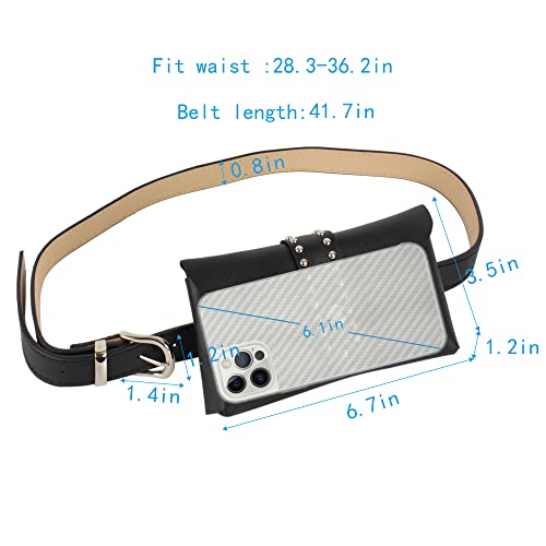 Women Mini Punk Rivet Fanny Pack Waist Bag with Belt Cellphone Pouch for Travel Workout Running Hiking