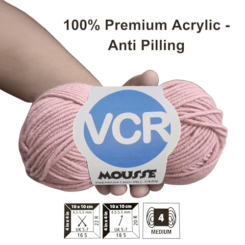 Image of VCR 4ply Baby Soft Pink Yarn, 100 Grams Hank, 190 Meters Length, Acrylic Ball for Crochet and Knitting, Soft Crosia Threads, Pack of 1 Yarn, Suitable for DIY Crafts