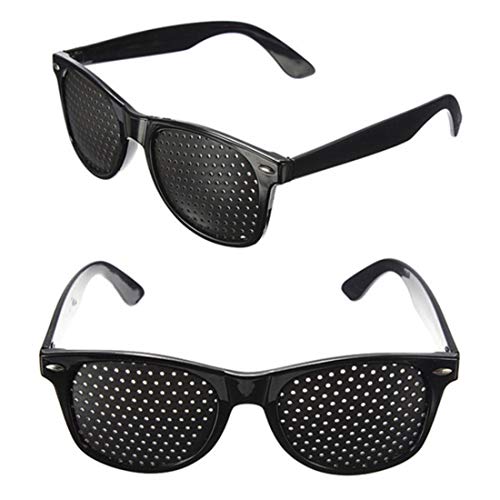Image of Rockoshop Lazy Spectacles Pinhole Vision Correction Glasses Eyesight Improvement For Men /Women /Kids with Hard Case (Black)