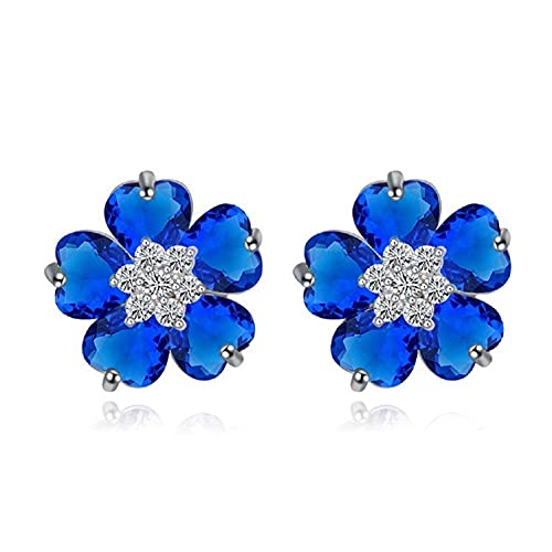 Crystalline Azuria Mujer 18ct Chapado en Oro Blanco Flores Zafiro simulado Azul Cristales de Zirconia Pendientes de tuerca para Mujer y Niña