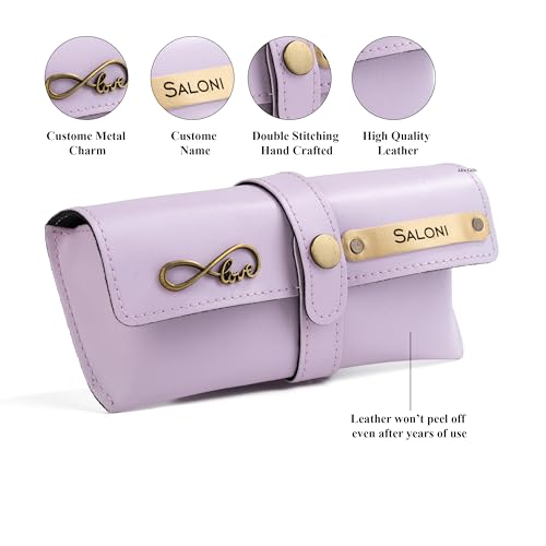 Image of AICA Personalised Name & Charm Leather Sunglass Case Cover for Men & Women | Hard Case Eyewear Cover