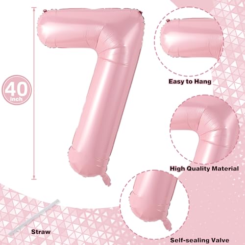 Image of Large Light Pink 17 Balloon, Foil Number 1 & 7 Helium Balloon, 40 Inch Mylar Self Inflating Number 17 Balloon Pastel Pink for Girls 17th Birthday Party Decor Women Anniversary Decorations Supplies