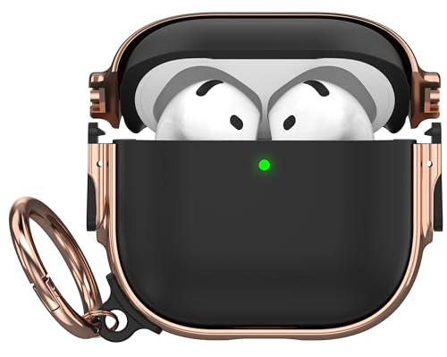 Image of Maxjoy for AirPods 4 Case with Lock, Cute AirPods 4 Case Lock Protective Hard AirPod 4 Generation Cover for Women Men with Keychain Clip for AirPod 4th Generation Cover 2024, Black /Rose Gold