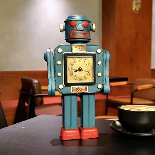 PARSAHO Robot Automatons Vintage Clock Bot Craft Cartoon Droid Model for Desktop Home Bedroom Office Robot Collection Boys Man Steampunk Festival Surprise Presents