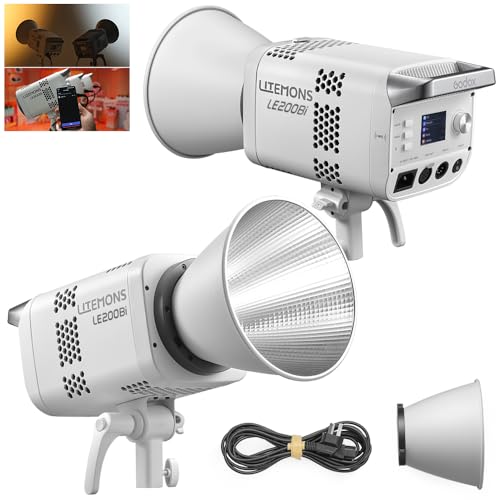 Image of Godox LE200Bi 220W Bi-Color COB LED Video Light with Bowens Mount, 2800K-6500K, CRI /TLCI≥98, 0-100% Dimming, 11 FX Modes, Bluetooth /DMX Control for Studio Streaming
