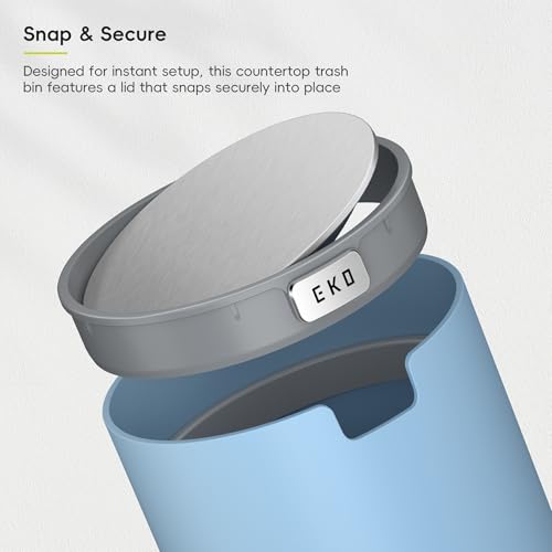 Image of EKO Fandy 0.58 Gal /2.2L Mini Trash Can with Lid, Swing-Top Desktop Trash Can for Bathroom, Countertop, Vanity, Desk or Office, Small Garbage Bin (Blue)