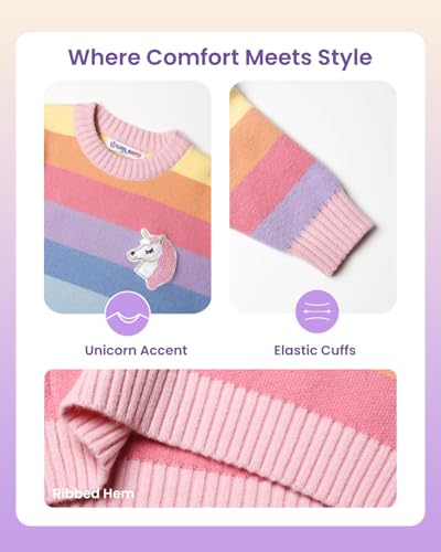 Image of WELAKEN Girls Sweater Colorful Patterned Crewneck Long Sleeve Knit Pullover