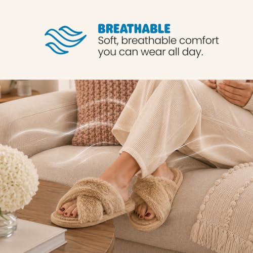 Image of Jessica Cross Band Slide Memory Foam Open Toe Fuzzy Indoor Summer House Slippers