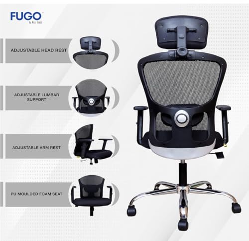 Image of FUGO FG402 Ergonomic High Back Mesh Office Chair with Korean Nylon Mesh, Cushioned Seat, Tilting Mechanism, Adjustable 2D Headrest, Lumbar Support, Heavy-Duty Metal Base - 3-Year Warranty (FG404)