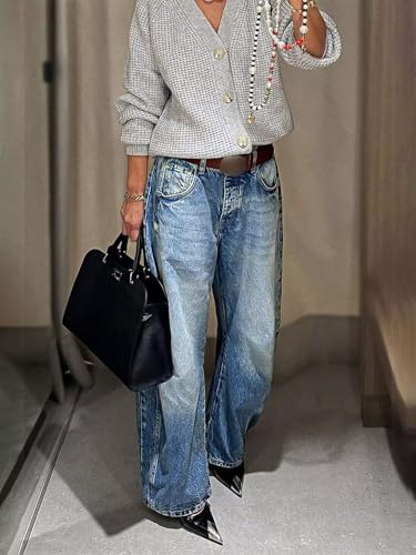 Flamingals Women's Barrel Jeans High Waisted Boyfriend Baggy Jean Wash Seam Detail Without Belt2