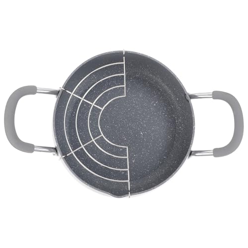 FRCOLOR Japanese Style Mini Deep Fryer Pot Non-Stick Aluminium Frying Pan with Oil Drain Rack and Double Handles for Family Cooking